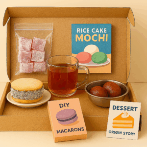 Sweet Tooth Passport Box filled with international candies and treats